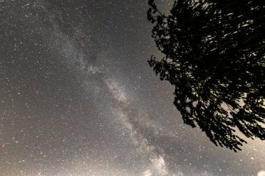 Yıldızlı gökyüzü ve Samanyolu ile dağ manzarası