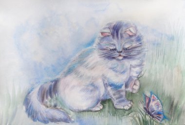 resim - kelebek ile kedi