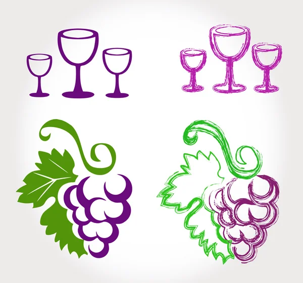 葡萄和葡萄酒杯-设置 — 图库矢量图片