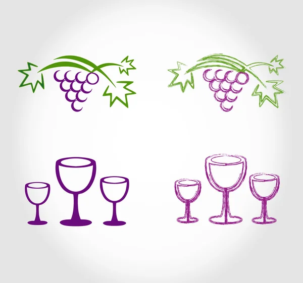 Uvas y copas de vino — Vector de stock