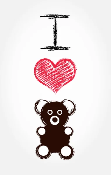 Un ours en peluche. J'adore Teddy. illustration vectorielle . — Image vectorielle