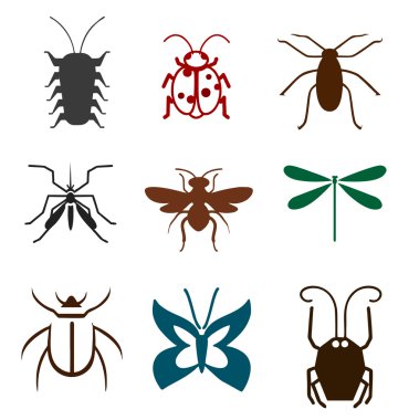 böcekler sinek, bir yusufçuk, bir sivrisinek, kırkayak, böceği, kelebek set.