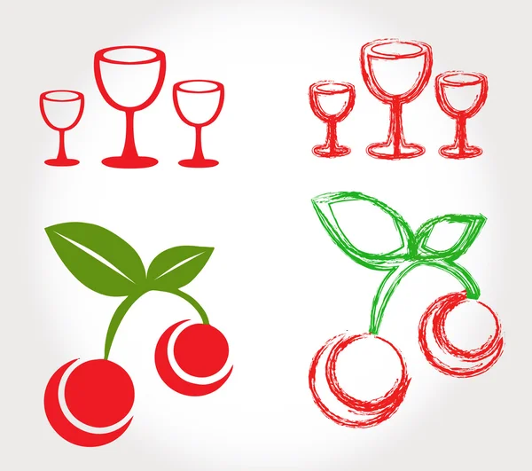 Cerise et verres à vin — Image vectorielle
