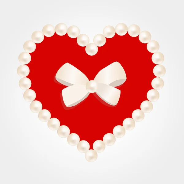 Corazón con perlas y arco — Vector de stock