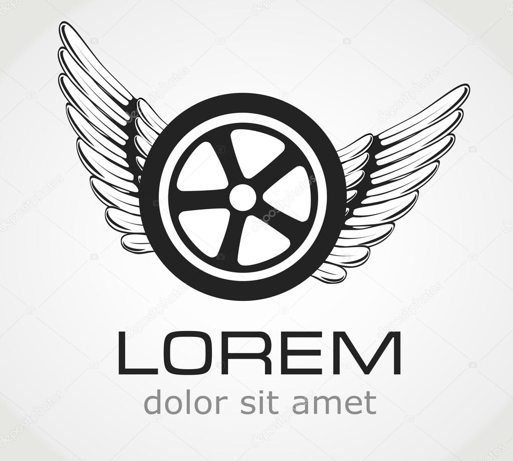 Wings and tire symbol. Vector illustration.