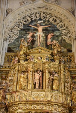 Burgos, İspanya - 16 Ekim 2021: Burgos Gotik Katedrali 'ndeki Condestable Şapeli Sunağı, Castilla Leon