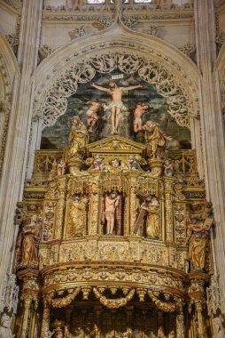 Burgos, İspanya - 16 Ekim 2021: Burgos Gotik Katedrali 'ndeki Condestable Şapeli Sunağı, Castilla Leon