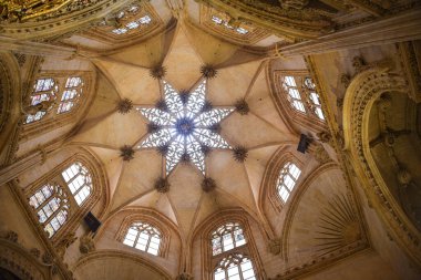 Burgos, İspanya - 16 Ekim 2021: Burgos Santa Maria Katedrali 'ndeki Condestable Şapelinin Tavanı, Castilla Leon