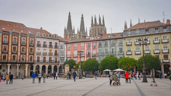 Burgos Spanyolország 2021 Október Színes Épületek Burgos Plaza Polgármestere Kasztília — Stock Fotó