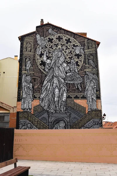 Burgos Spain Oct 2021 Religious Street Art Mural Santa Maria — Stock Photo, Image