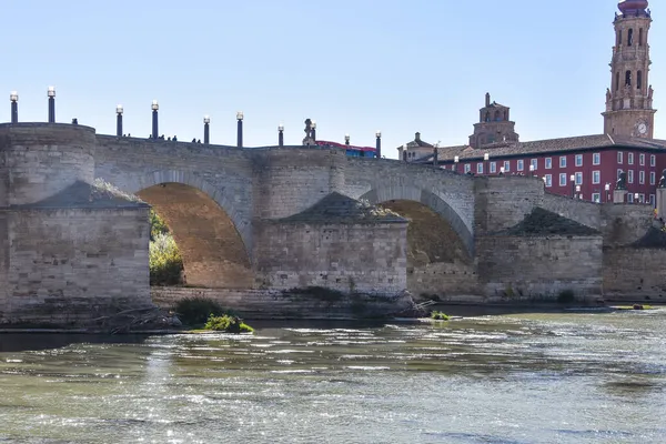Zaragoza Spain Oct 2021 Puente Piedra Bridge River Ebro Spanish — Stock Photo, Image
