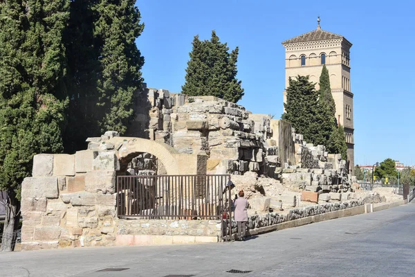 Zaragoza Spanien Okt 2021 Gammal Romersk Fästningsvägg Murallas Romanas Zaragoza — Stockfoto