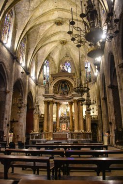 Barselona, İspanya - 23 Kasım 2021: Basilica dels Sants Martirs Just i Pastor church, Barcelona, Katalonya, İspanya