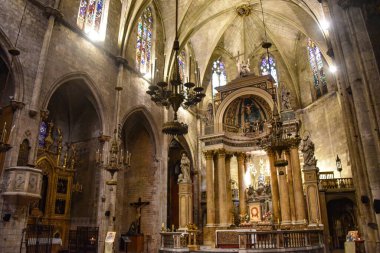 Barselona, İspanya - 23 Kasım 2021: Basilica dels Sants Martirs Just i Pastor church, Barcelona, Katalonya, İspanya