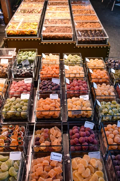 Barcelona Spanyolország 2021 November Cukorkák Értékesítése Mercat Boqueria Barcelona Standjain — Stock Fotó