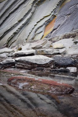 Bask Sahili 'nde Flysch Rock oluşumları. Zumaia, Gipuzkoa, İspanya