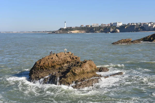 Biarritz Franciaország 2022 Január Rocher Vierge Virgin Rock Port Vieux — Stock Fotó