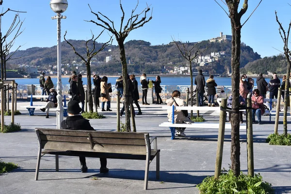 San Sebastián España Ene 2022 Invierno Largo Bahía Concha Paseo —  Fotos de Stock