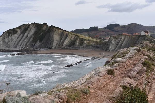 Formações Flysch Rock Costa Basca Zumaia Gipuzkoa Espanha — Fotografia de Stock