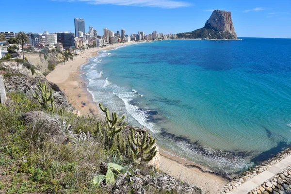 Vista Panorámica Playa Calpe Formación Rocas Penon Ifach Calpe Alicante — Foto de Stock