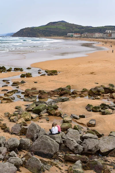 Vue Printemps Long Plage Zarautz Gipuzkoa Espagne — Photo