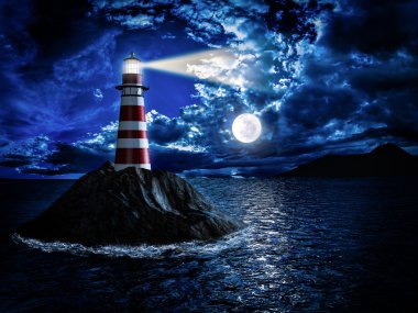 Lighthouse at night clipart