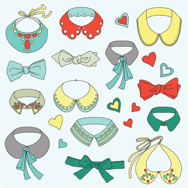 Lindo conjunto de collares de moda y pajaritas — Vector de stock