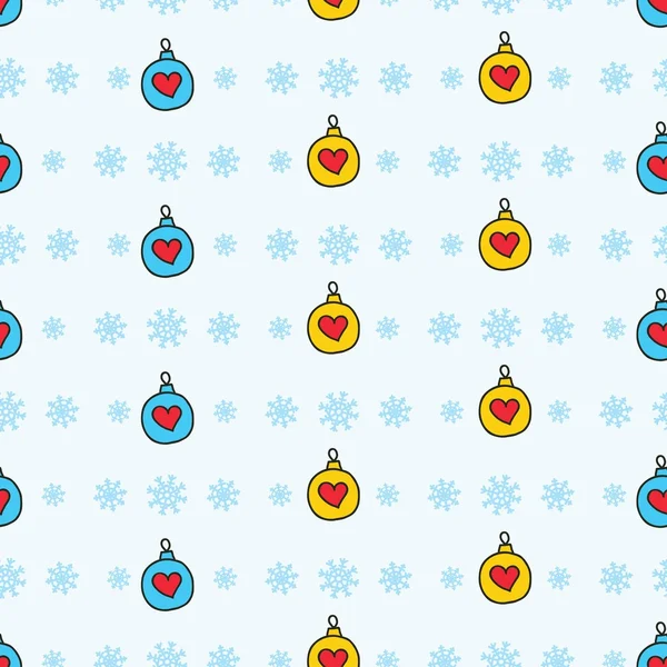 Cute seamless pattern with snowflakes and christmas tree decorations / New Year theme seamless pattern — Stock Vector