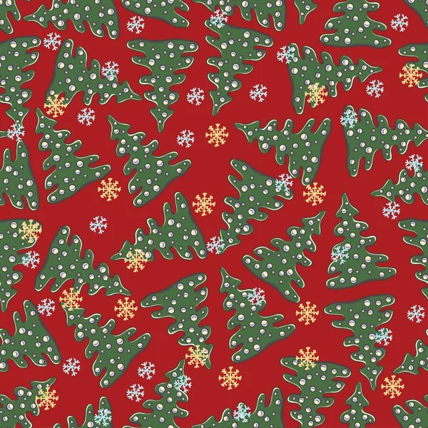 Boże Narodzenie bezszwowe wzór z płatki śniegu, jodły i decoratiions — Wektor stockowy