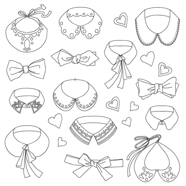 Ensemble de colliers et noeuds de mode, noeuds papillon, accessoires et coeurs — Image vectorielle