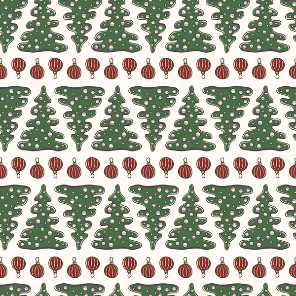 Jul och nyår seamless mönster med granar och dekorationer — Stock vektor