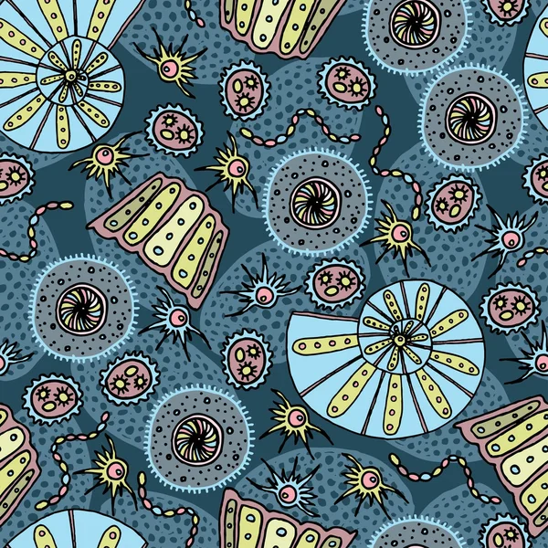 シームレスな幾何学的なパターン/海の貝殻や動物 — ストックベクタ