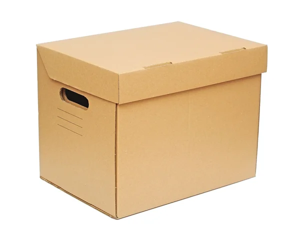 Cardboard box front side with isolated on white — Stock Photo, Image
