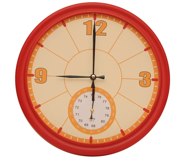 Red wall clock on white — Stock Photo, Image