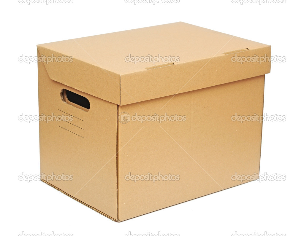 Cardboard box front side with isolated on white