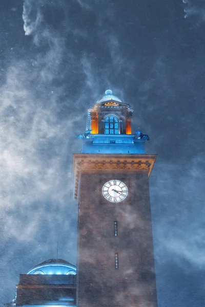 Moscow Russia January 2021 Tower Kiev Railway Station Building Snowstorm Fotos De Bancos De Imagens