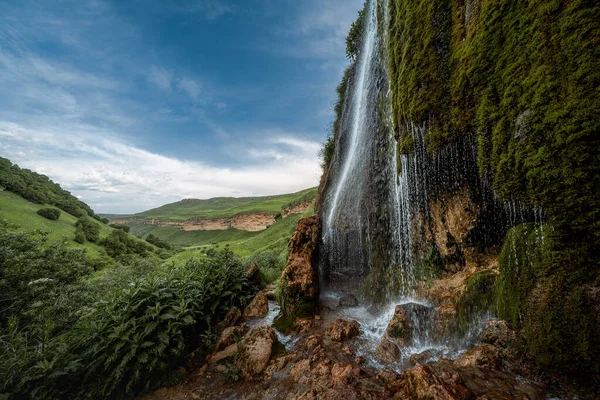 Cachoeira Cáucaso Cachoeira Grishkina Balka Paisagem Verão Verde Lugar Pitoresco Imagens De Bancos De Imagens