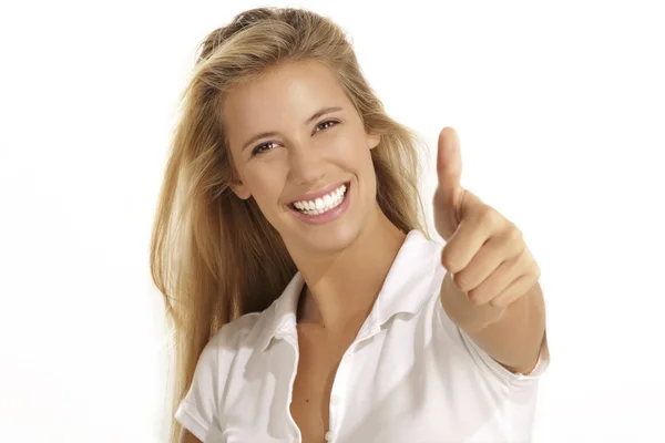 Woman with thumbs up — Stock Photo, Image