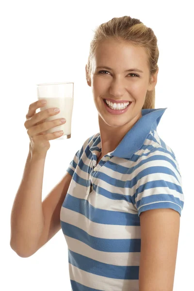 Young woman drink milk — Stock Photo, Image