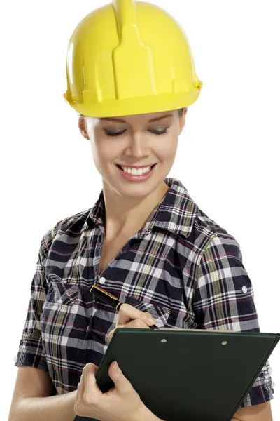 Young woman architect with helmet — Stock Photo, Image