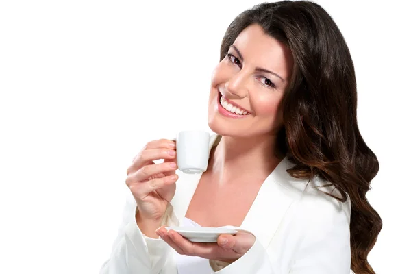 Young beautiful woman drink coffee — Stock Photo, Image