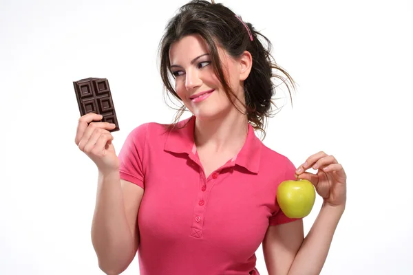 Молода жінка дієта обід шоколад — стокове фото