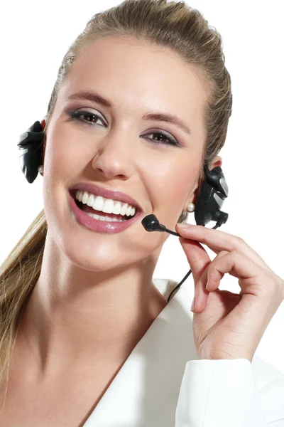 Bella donna parlare al helpdesk — Foto Stock