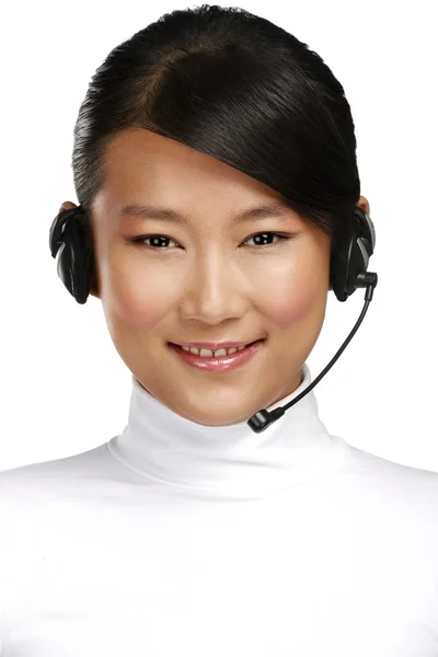 Happy smiling female asian customer service operator — Stock Photo, Image