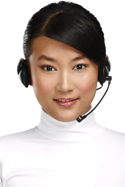 Happy smiling female asian customer service operator — Stock Photo, Image