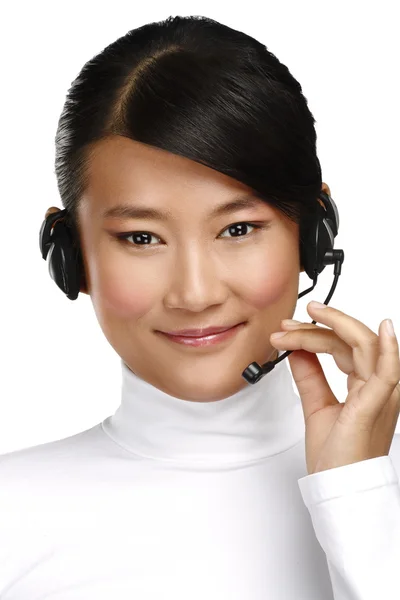 Happy smiling female asian customer service operator — Stock Photo, Image