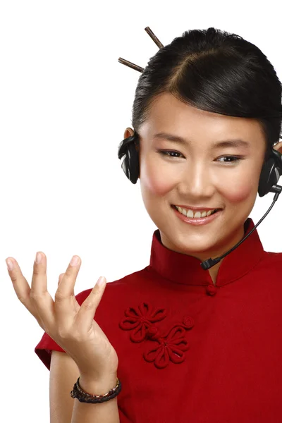 Heureux sourire femme asiatique service à la clientèle opérateur — Photo