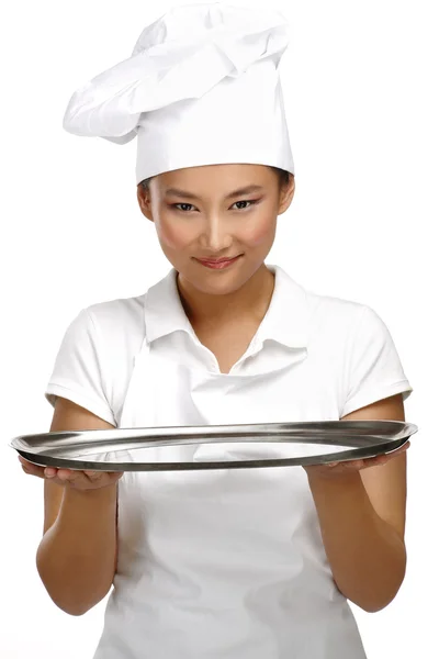 Felice sorridente asiatico cinese donna chef a lavoro — Foto Stock