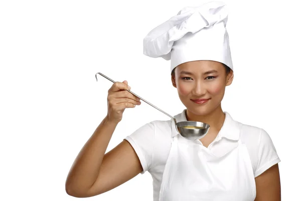 Felice sorridente asiatico cinese donna chef a lavoro — Foto Stock