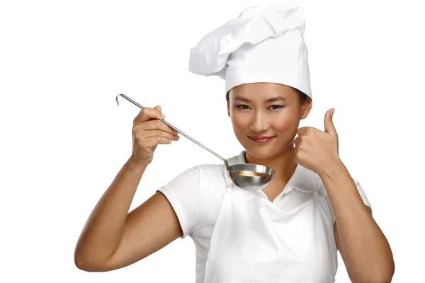 Felice sorridente asiatico cinese donna chef a lavoro — Foto Stock